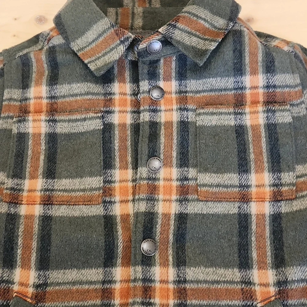 Old Navy Toddler Sherpa Lined Plaid Jacket Shirt Snap Buttons Pockets 4T